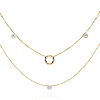 Ivana Jewels Necklaces Yellow Gold / 14KT Triple Layer Chain Necklace with Circles