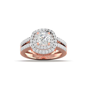 Ivana Jewels Ring Rose Gold / 14KT Cushion Cut Diamond Engagement Ring with Pave Band