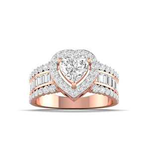 Ivana Jewels Ring Rose Gold / 14KT Heart Cut Diamond Engagement Ring with Baguette Side Stones