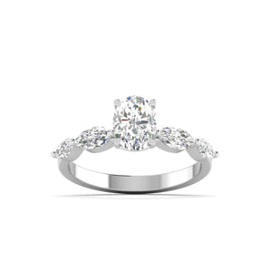 Ivana Jewels Ring White Gold / 14KT Classic Oval Diamond Ring with Accents