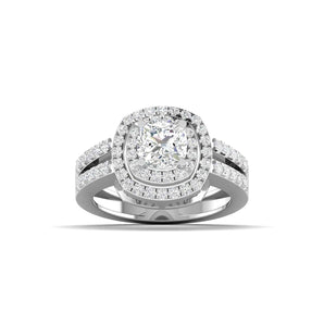 Ivana Jewels Ring White Gold / 14KT Cushion Cut Diamond Engagement Ring with Pave Band