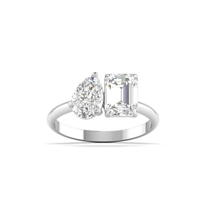Ivana Jewels Ring White Gold / 14KT Emerald & Pear Diamond Ring