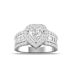 Ivana Jewels Ring White Gold / 14KT Heart Cut Diamond Engagement Ring with Baguette Side Stones