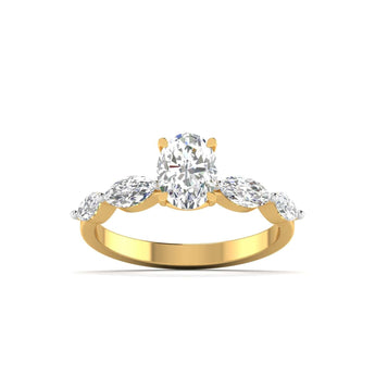 Ivana Jewels Ring Yellow Gold / 14KT Classic Oval Diamond Ring with Accents