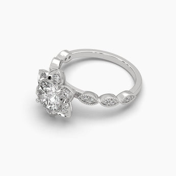 Ivana Jewels Rings 1 Carat Round Cut Solitaire Diamond Flower Ring