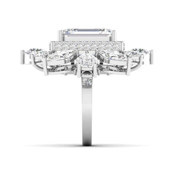 Ivana Jewels Rings Dramatic Emerald Cut Diamond Halo Ring