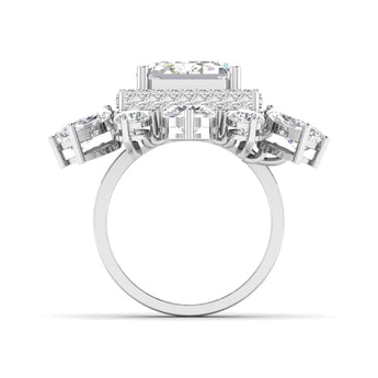 Ivana Jewels Rings Dramatic Emerald Cut Diamond Halo Ring