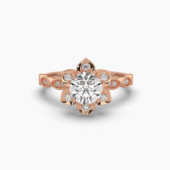 Ivana Jewels Rings Rose Gold / 14KT 1 Carat Round Cut Solitaire Diamond Flower Ring