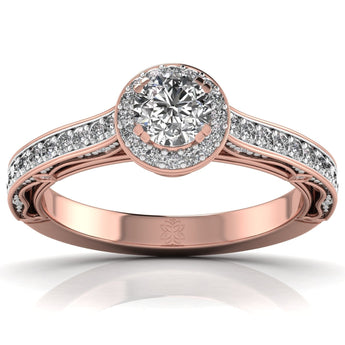 Ivana Jewels Rings Rose Gold / 14KT 60 Pointer Radiant Halo Diamond Embrace