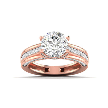 Ivana Jewels Rings Rose Gold / 14KT Classic Diamond Engagement Ring with Pave Band