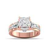 Ivana Jewels Rings Rose Gold / 14KT Diamond Engagement Ring with Baguette Accents