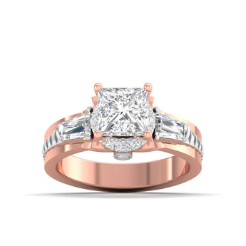 Ivana Jewels Rings Rose Gold / 14KT Diamond Engagement Ring with Baguette Accents
