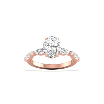 Ivana Jewels Rings Rose Gold / 14KT Unique Oval Diamond Ring with Side Stones for Engagement