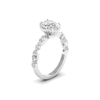 Ivana Jewels Rings Unique Oval Diamond Ring with Side Stones for Engagement