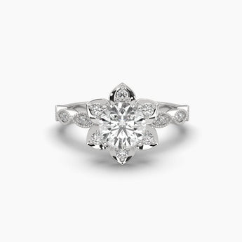 Ivana Jewels Rings White Gold / 14KT 1 Carat Round Cut Solitaire Diamond Flower Ring