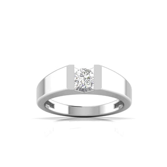 Ivana Jewels Rings White Gold / 14KT 50 Pointers Centre Solitaire Round Diamond Wide Band Ring