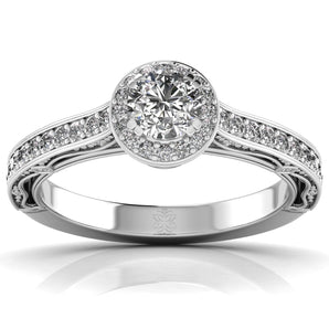 Ivana Jewels Rings White Gold / 14KT 60 Pointer Radiant Halo Diamond Embrace