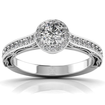 Ivana Jewels Rings White Gold / 14KT 60 Pointer Radiant Halo Diamond Embrace