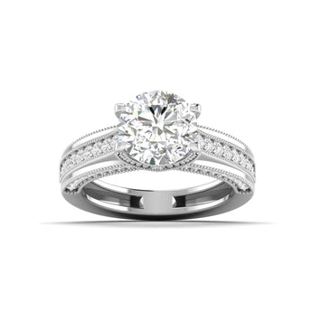 Ivana Jewels Rings White Gold / 14KT Classic Diamond Engagement Ring with Pave Band