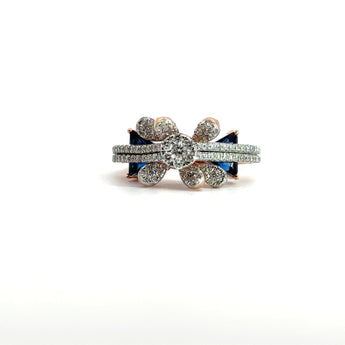 Ivana Jewels Rings White Gold / 14KT Dazzling Blue Triangle Stone & Round Diamonds Cocktail Ring