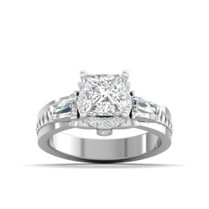 Ivana Jewels Rings White Gold / 14KT Diamond Engagement Ring with Baguette Accents