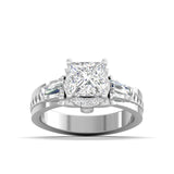 Ivana Jewels Rings White Gold / 14KT Diamond Engagement Ring with Baguette Accents
