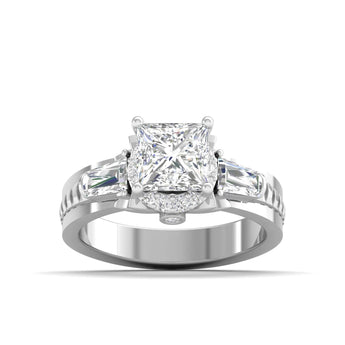 Ivana Jewels Rings White Gold / 14KT Diamond Engagement Ring with Baguette Accents