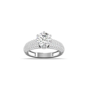 Ivana Jewels Rings White Gold / 14KT Stunning Solitaire Diamond Ring with Triple Row Pave