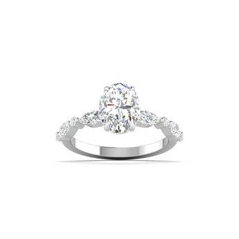 Ivana Jewels Rings White Gold / 14KT Unique Oval Diamond Ring with Side Stones for Engagement