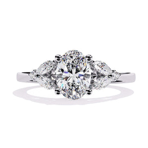 Ivana Jewels Rings White Gold / 14KT Vintage-Inspired Oval Diamond and Pear Cluster Ring