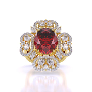 Ivana Jewels Rings Yellow Gold / 14KT 1 Carat Oval Coloured Stone & Diamonds Ring