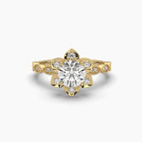 Ivana Jewels Rings Yellow Gold / 14KT 1 Carat Round Cut Solitaire Diamond Flower Ring