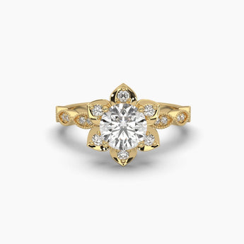 Ivana Jewels Rings Yellow Gold / 14KT 1 Carat Round Cut Solitaire Diamond Flower Ring