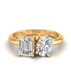 Ivana Jewels Rings Yellow Gold / 14KT 2 Carat Solitaire Emerald & Oval Shape Diamonds Ring