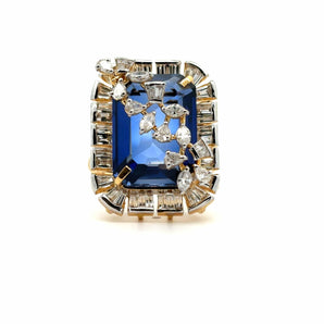 Ivana Jewels Rings Yellow Gold / 14KT Emerald Blue Gemstone & Fancy Marquise, Baguette, Pear Shape Diamonds Ring