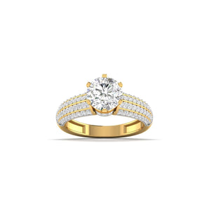 Ivana Jewels Rings Yellow Gold / 14KT Stunning Solitaire Diamond Ring with Triple Row Pave