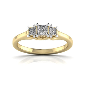 Ivana Jewels Rings Yellow Gold / 14KT Trellis Design Three Diamonds Ring