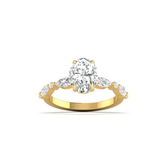Ivana Jewels Rings Yellow Gold / 14KT Unique Oval Diamond Ring with Side Stones for Engagement