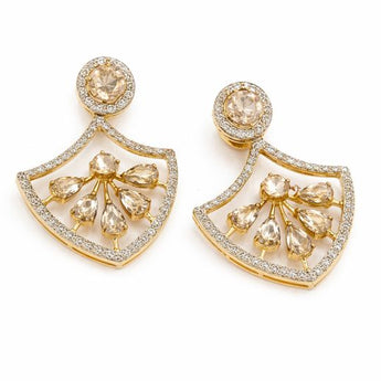 Art Deco Fan Shaped Diamond Drop Earrings