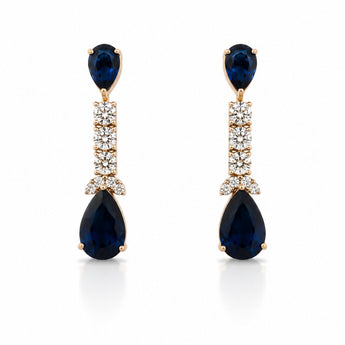 Vintage-Style Blue Sapphire & Diamond Pear Drop Earrings