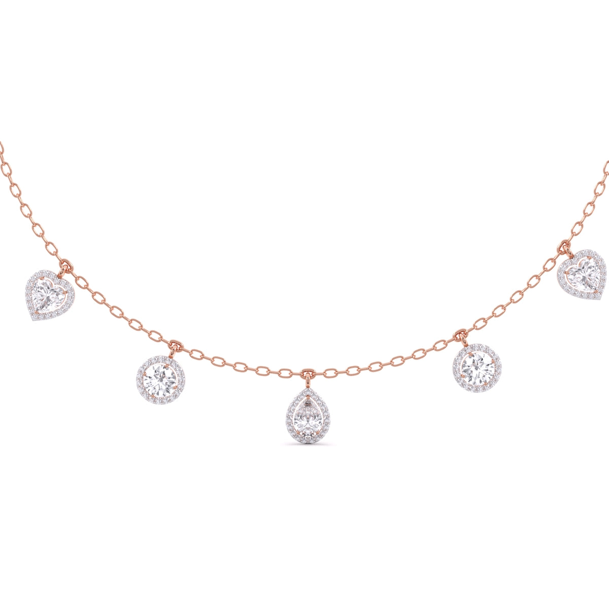 1CT Each Different Shape Solitaire Diamonds Necklace