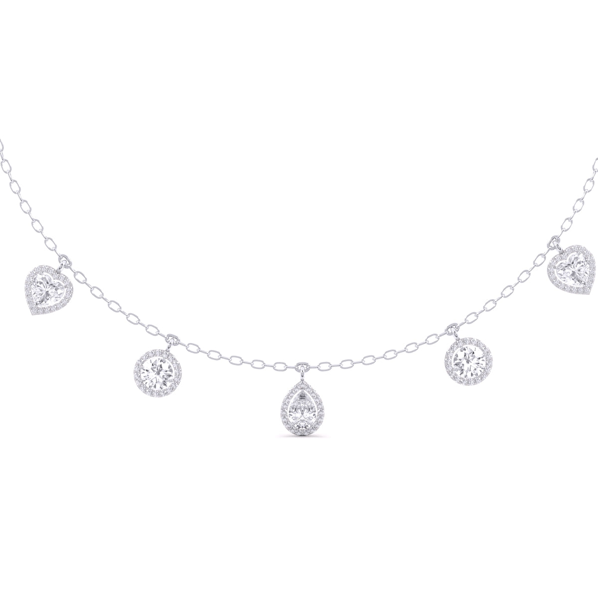 1CT Each Different Shape Solitaire Diamonds Necklace