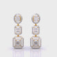 Baguette And Round Cut Zirconia Halo Cluster Dangle Earrings With Screw Back