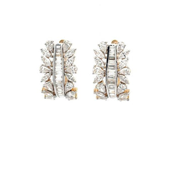 Vintage Style Baguette and Marquise Diamond Cluster C-Hoop Earrings