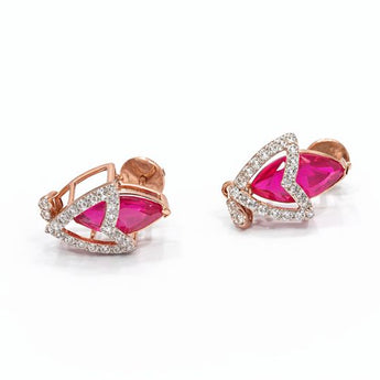 Marquise-Cut Pink Ruby and Diamond Halo Stud Earrings in Rose Gold